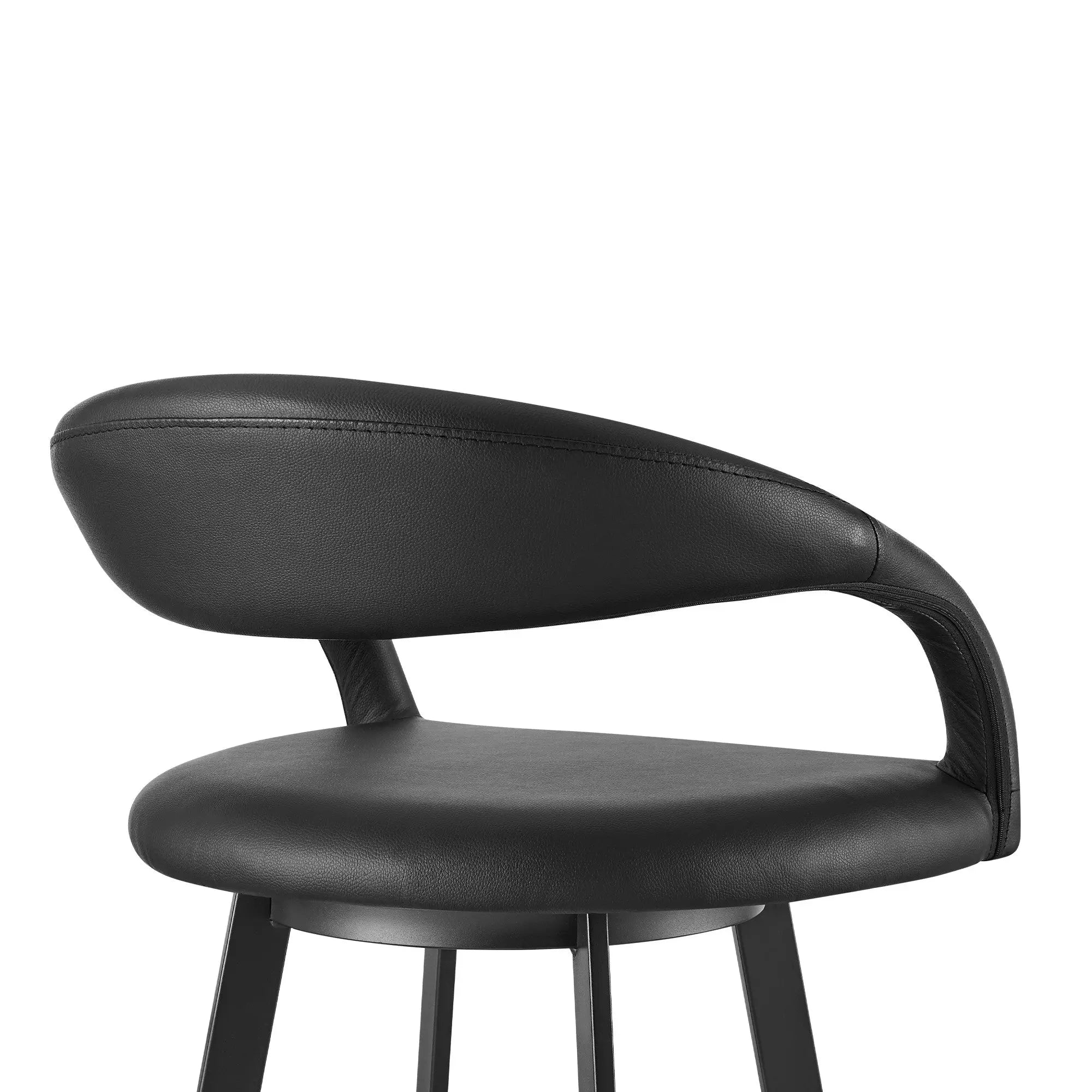 26" Black Faux Leather and Iron Low Back Counter Height Swivel Bar Chair Homeroots Living Room