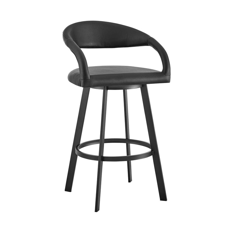 26" Black Faux Leather and Iron Low Back Counter Height Swivel Bar Chair Homeroots Living Room