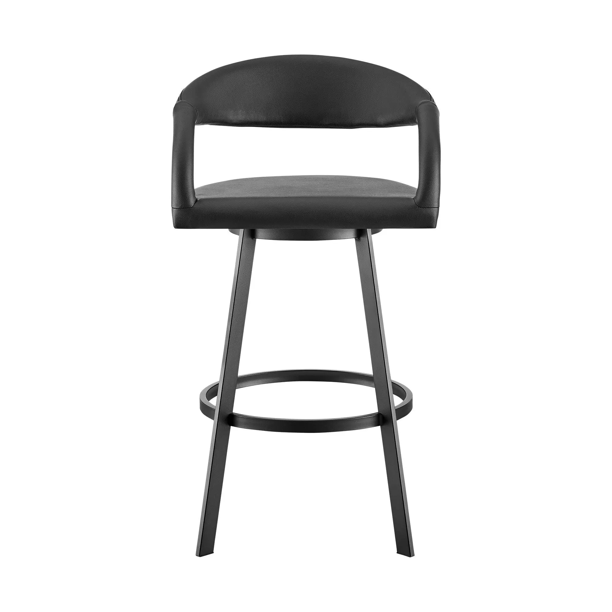 26" Black Faux Leather and Iron Low Back Counter Height Swivel Bar Chair Homeroots Living Room