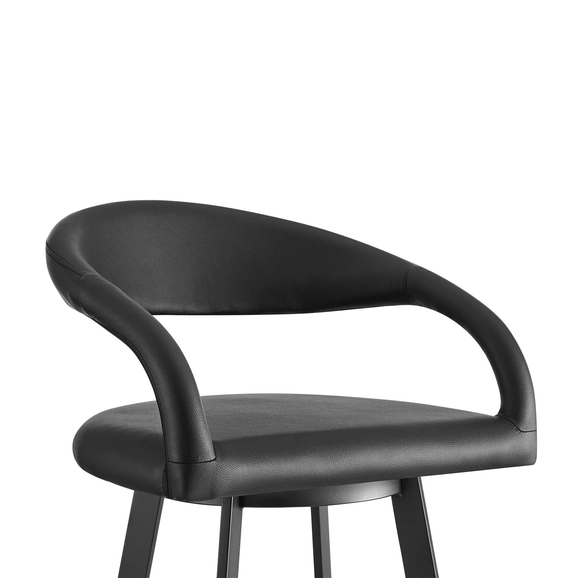 26" Black Faux Leather and Iron Low Back Counter Height Swivel Bar Chair Homeroots Living Room