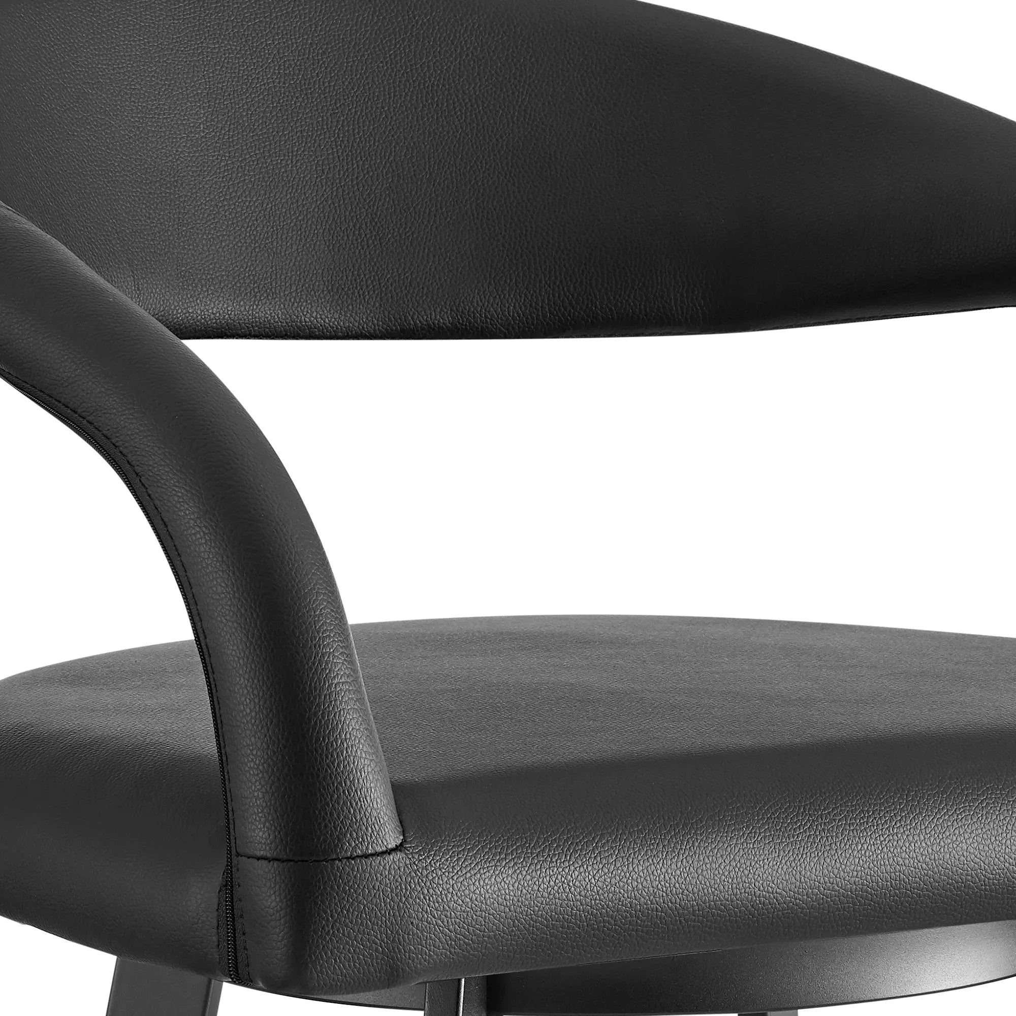 26" Black Faux Leather and Iron Low Back Counter Height Swivel Bar Chair Homeroots Living Room