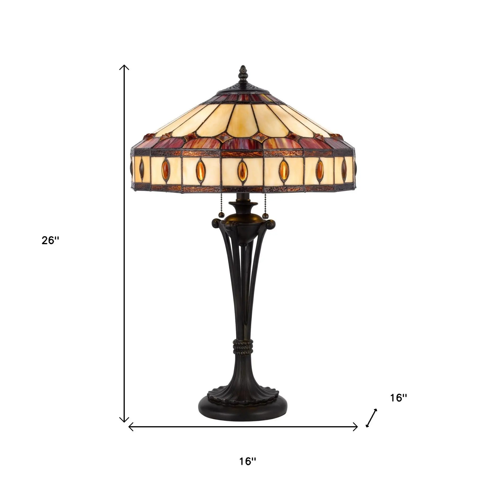 26" Black Metal Two Light Candlestick Table Lamp With Ivory and Red Dome Shade Homeroots Lighting