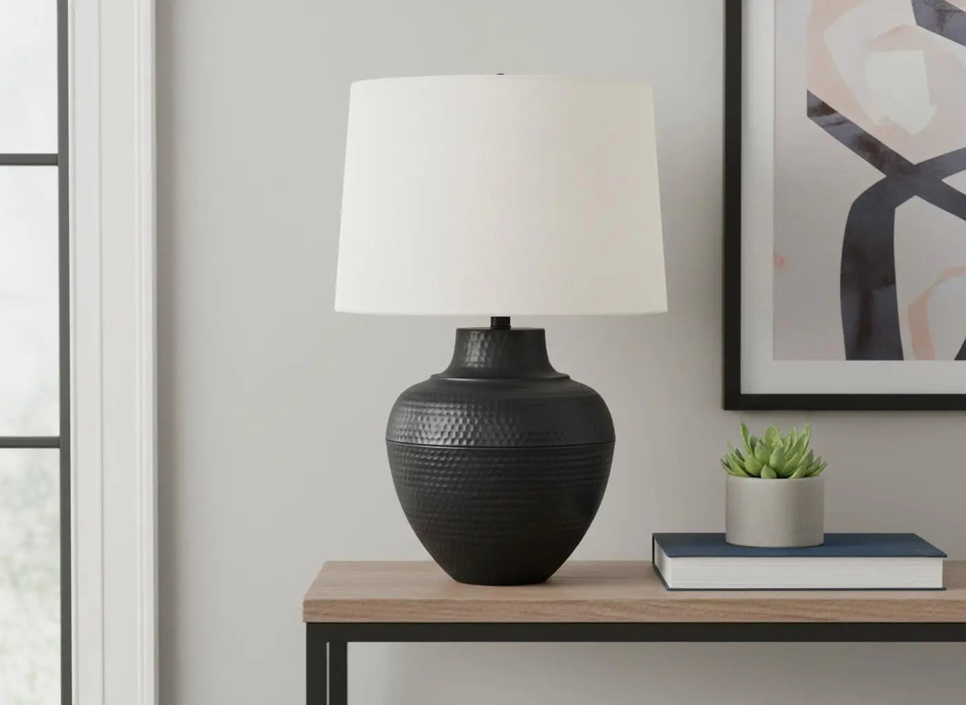 26" Black Metal Urn Table Lamp With Cream Empire Shade Homeroots Lighting