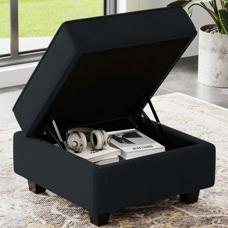 26" Black Microsuede Storage Ottoman Homeroots Living Room