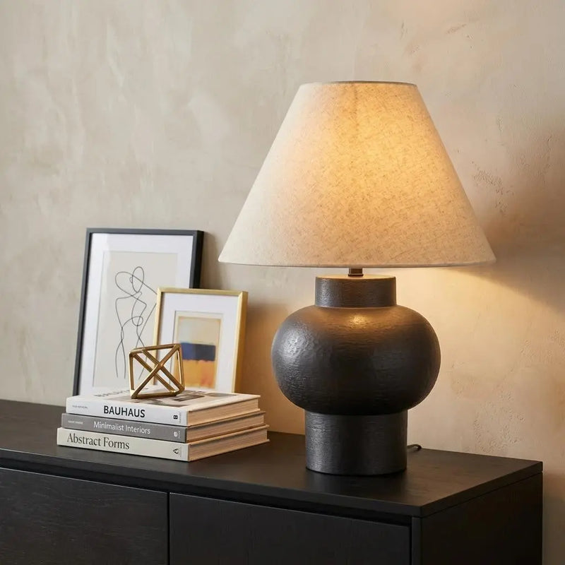 26" Black Round Bedside Lamp With Empire Shade Homeroots Lighting