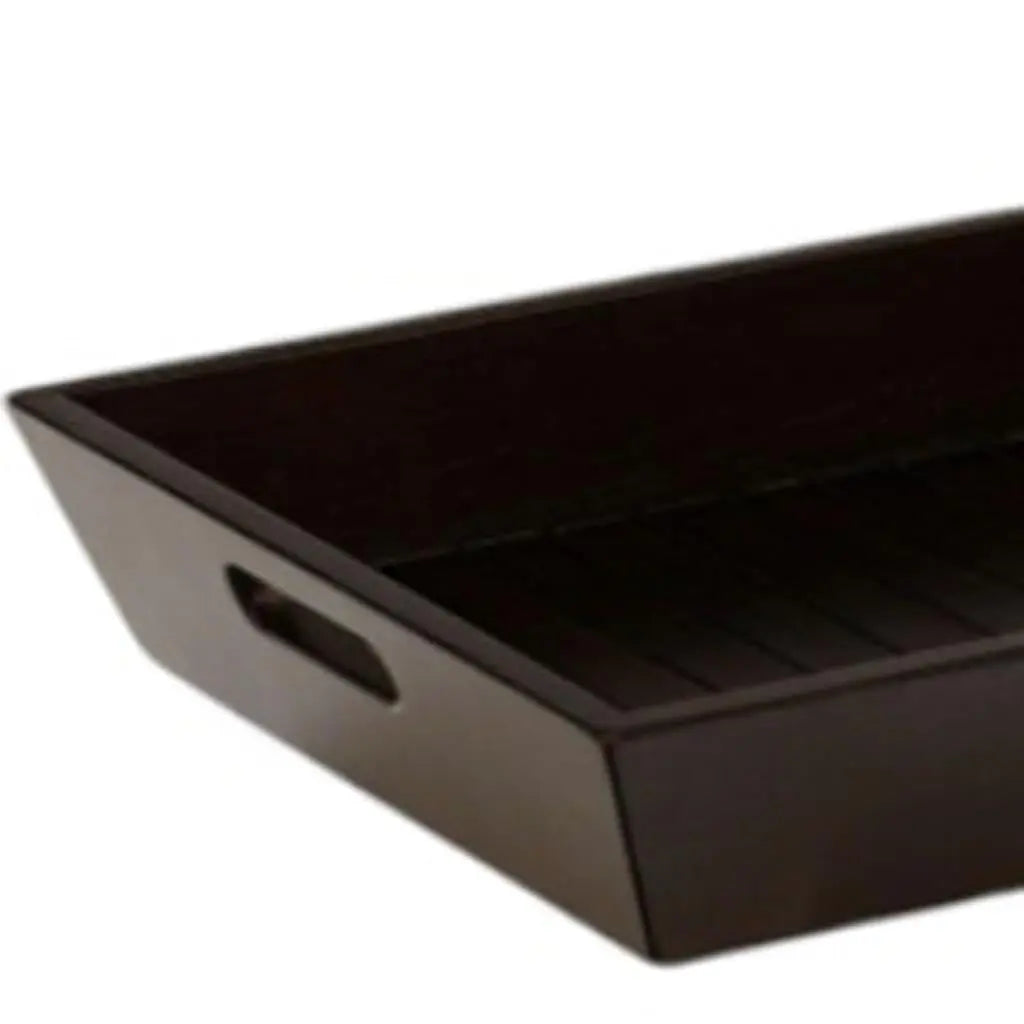 26" Black Solid Wood Handmade Serving Tray With Handles Homeroots Kitchen & Dining