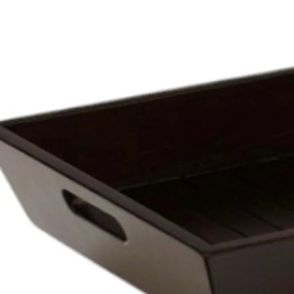 26" Black Solid Wood Handmade Serving Tray With Handles Homeroots Kitchen & Dining