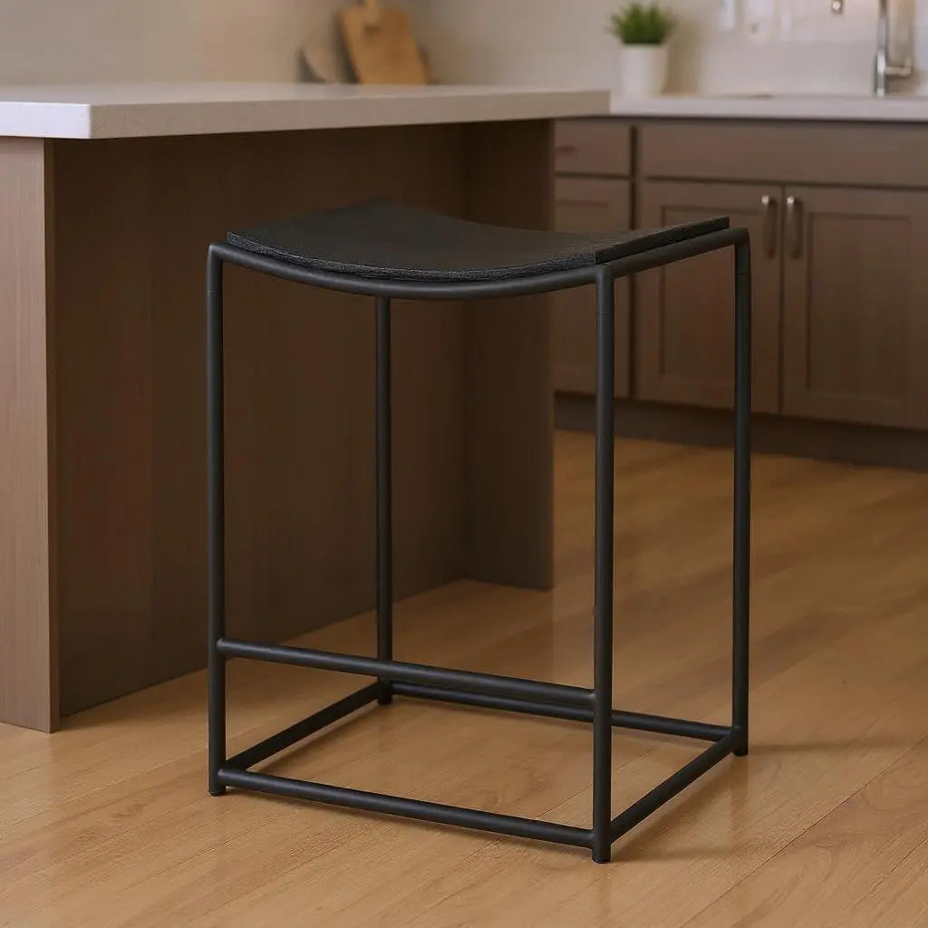 26" Black Solid Wood and Iron Backless Counter Height Bar Chair Homeroots Living Room