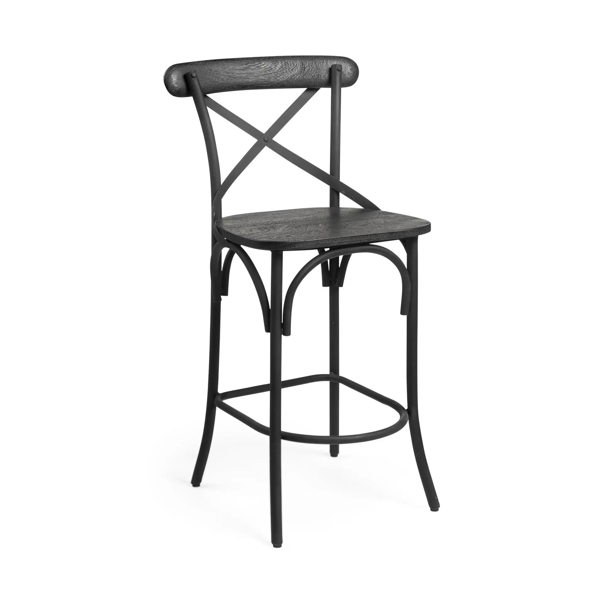 26" Black Solid Wood and Iron Counter Height Bar Chair Homeroots Living Room