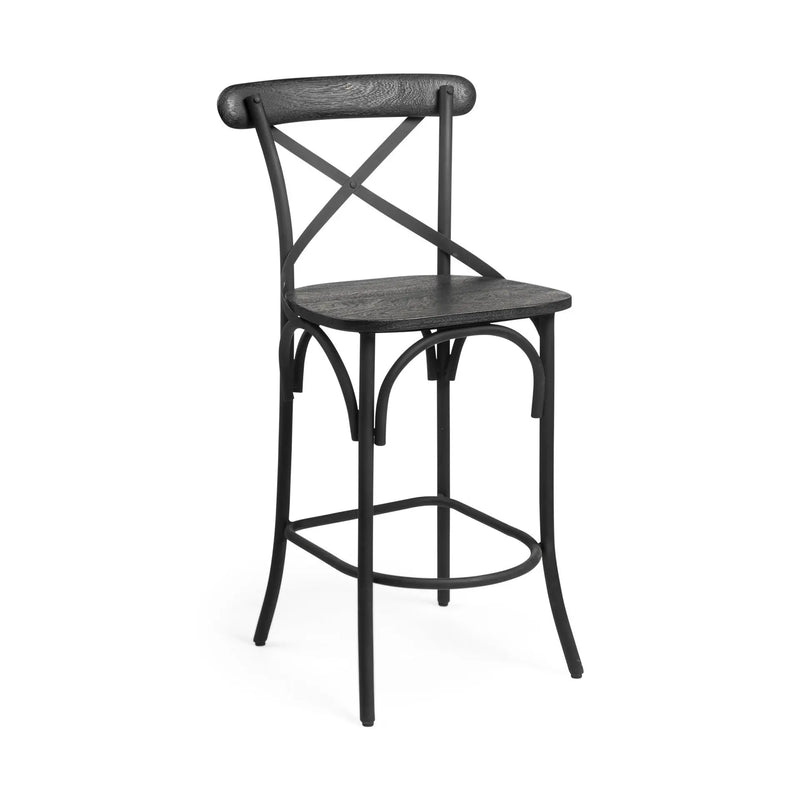 26" Black Solid Wood and Iron Counter Height Bar Chair Homeroots Living Room
