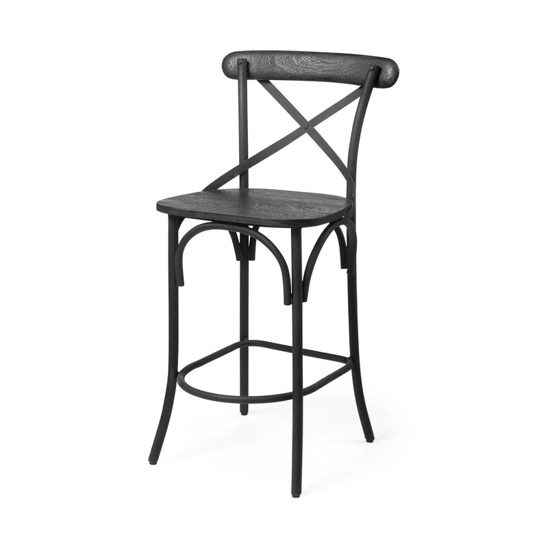 26" Black Solid Wood and Iron Counter Height Bar Chair Homeroots Living Room