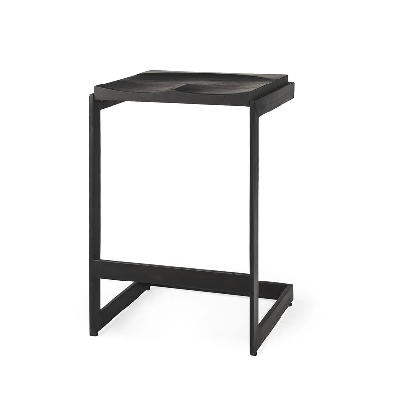 26" Black Solid Wood and Metal Backless Counter Height Bar Chair Homeroots Living Room