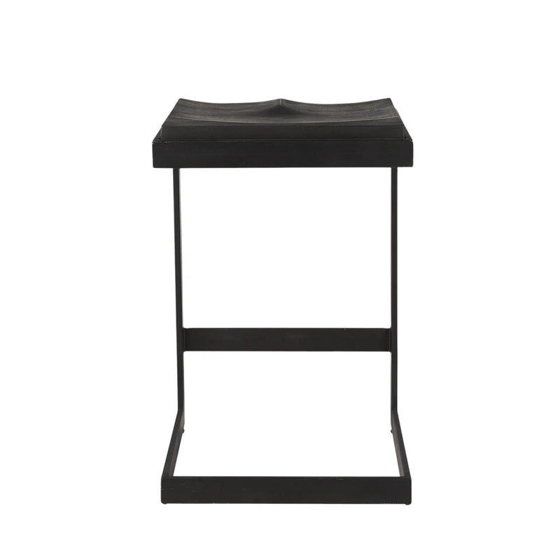 26" Black Solid Wood and Metal Backless Counter Height Bar Chair Homeroots Living Room