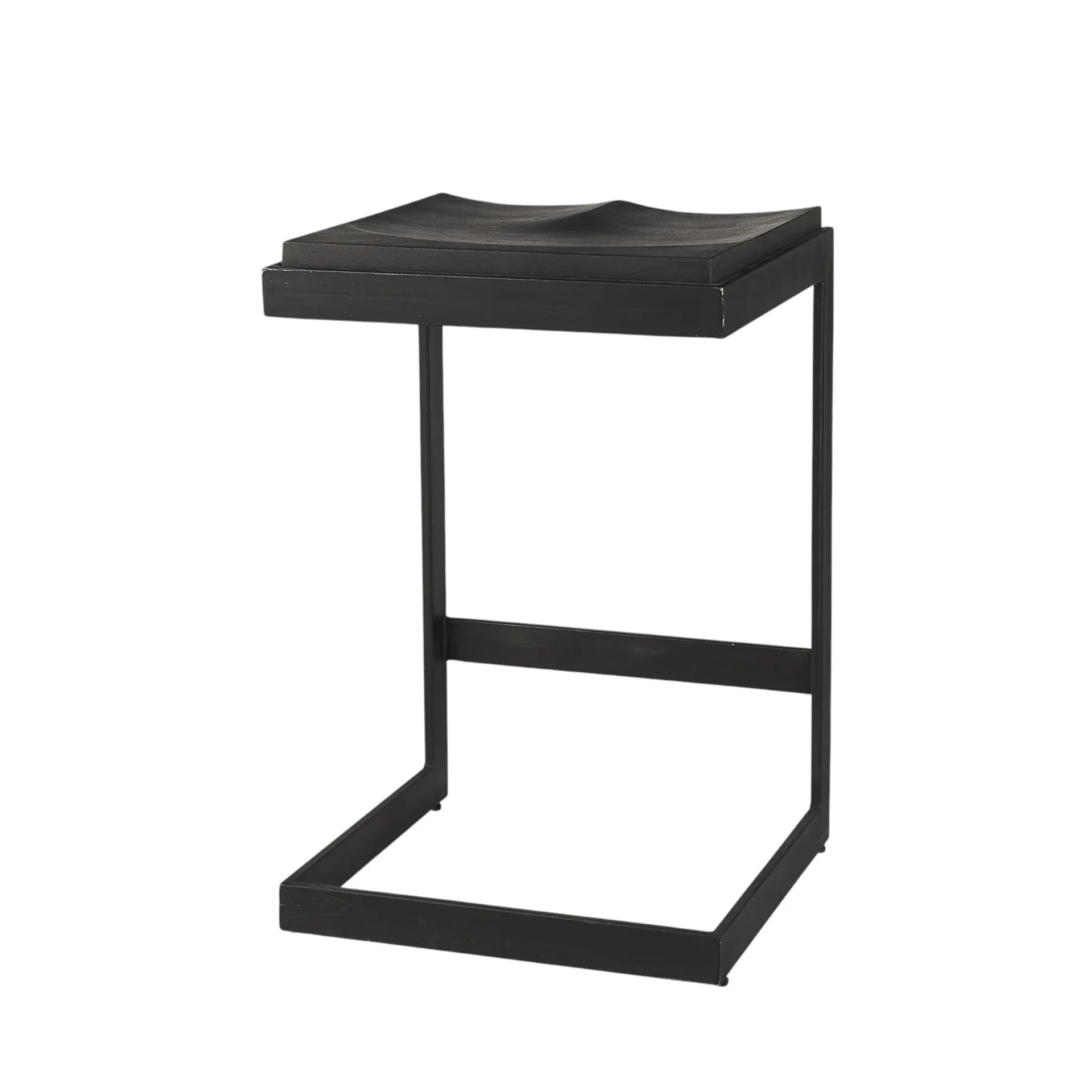 26" Black Solid Wood and Metal Backless Counter Height Bar Chair Homeroots Living Room