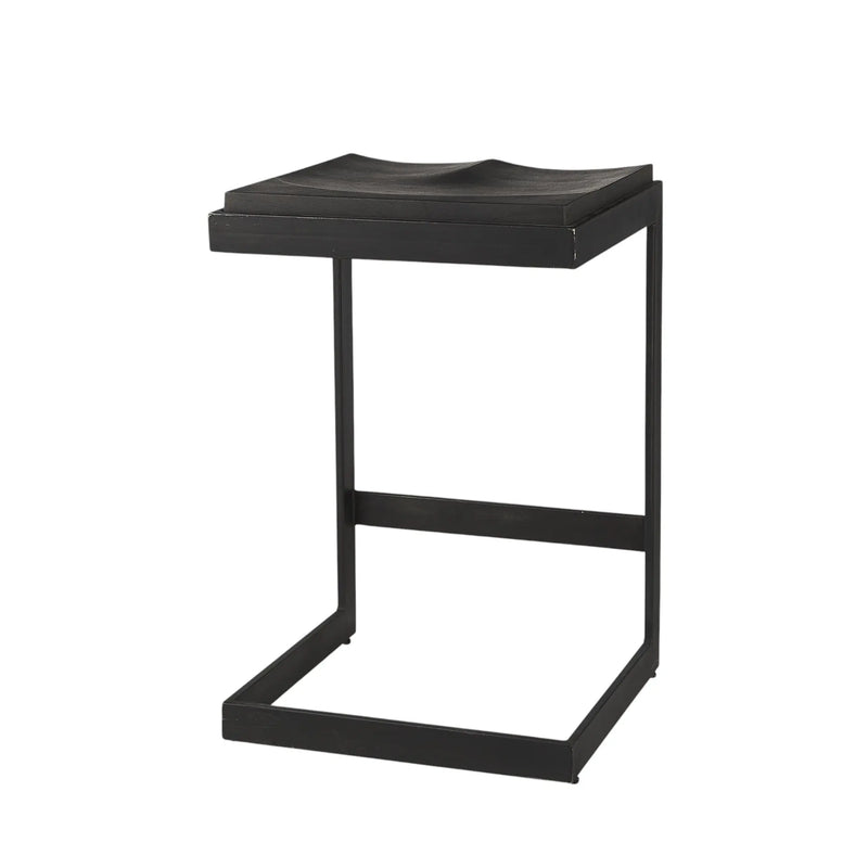 26" Black Solid Wood and Metal Backless Counter Height Bar Chair Homeroots Living Room