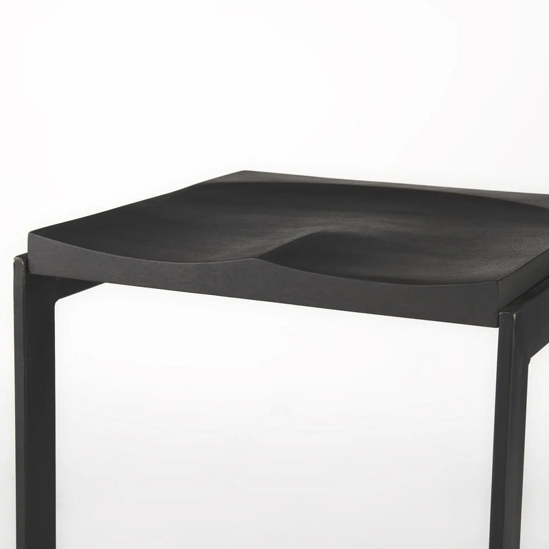 26" Black Solid Wood and Metal Backless Counter Height Bar Chair Homeroots Living Room