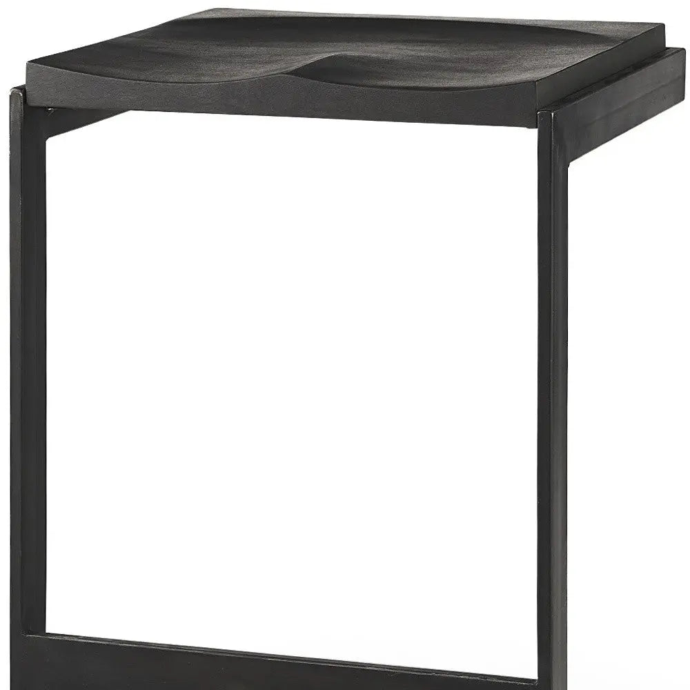26" Black Solid Wood and Metal Backless Counter Height Bar Chair Homeroots Living Room