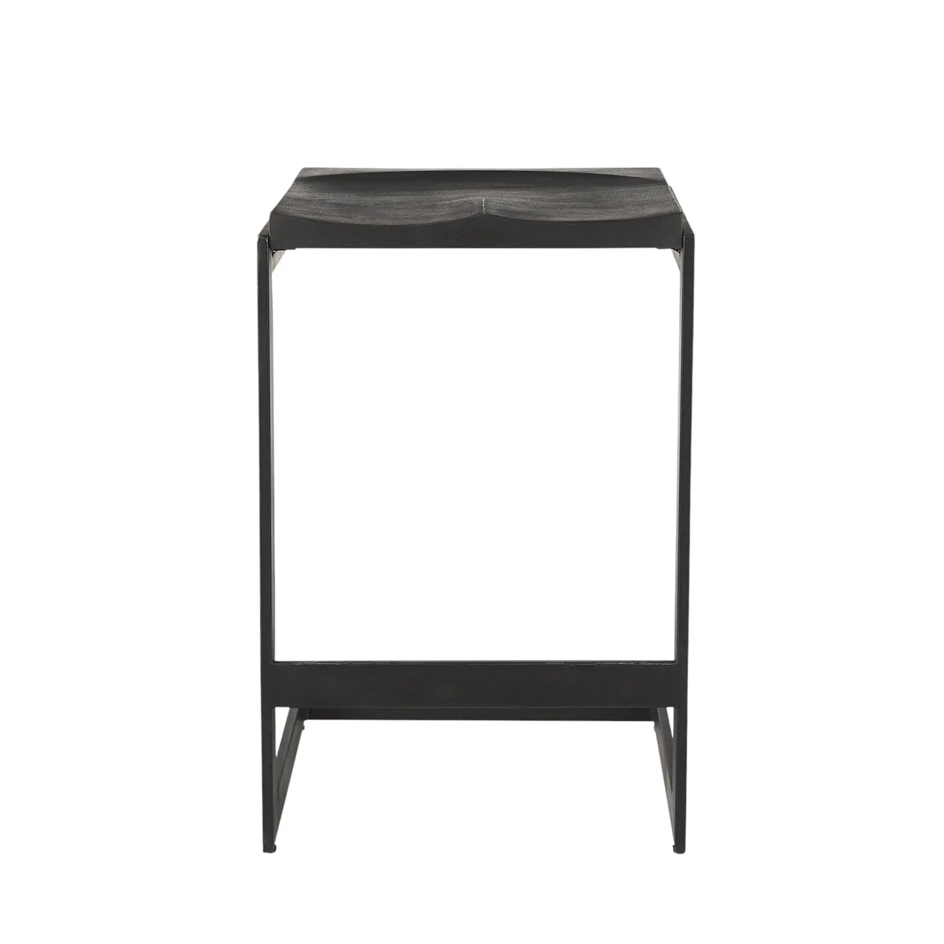 26" Black Solid Wood and Metal Backless Counter Height Bar Chair Homeroots Living Room