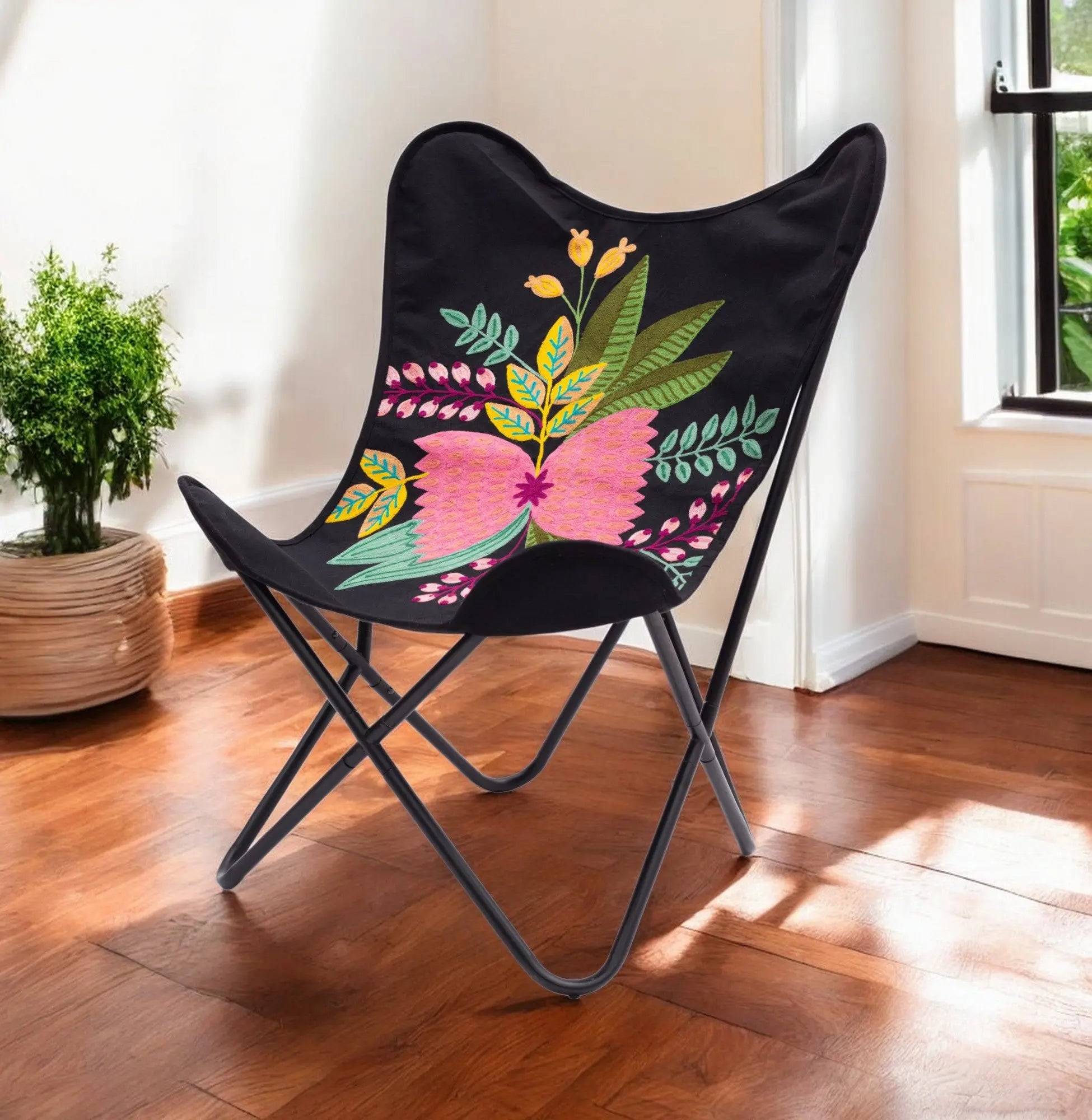 26" Black Tropical Butterfly Chair Homeroots Living Room