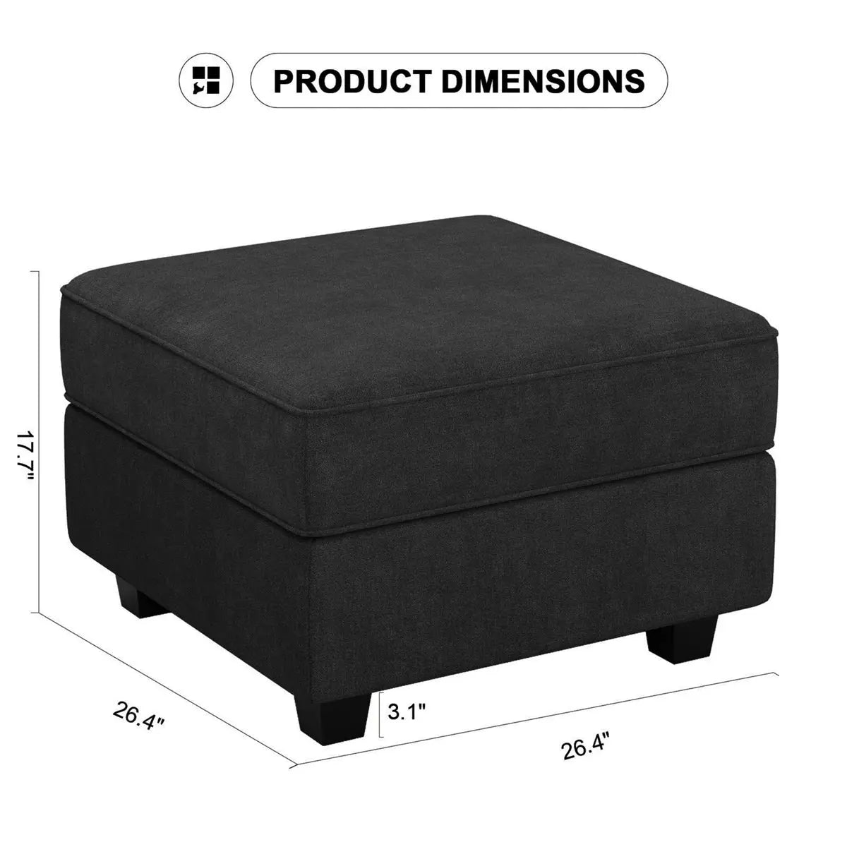 26" Black Velvet Storage Ottoman Homeroots Living Room