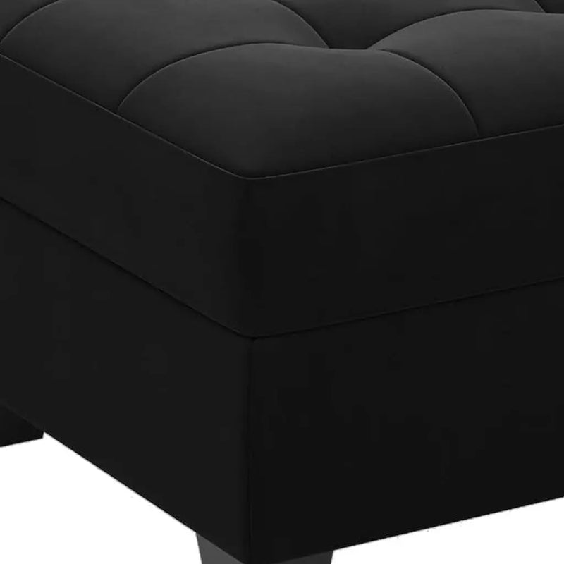 26" Black Velvet Tufted Storage Ottoman Homeroots Living Room
