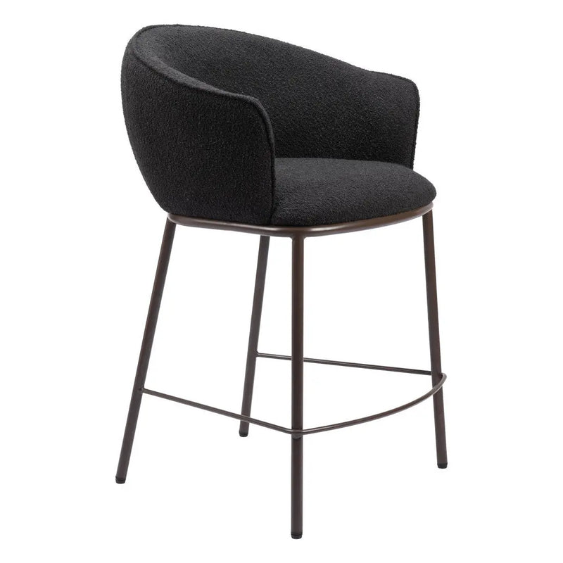 26" Black and Bronze Shearling and Steel Counter Height Bar Chair Homeroots Living Room