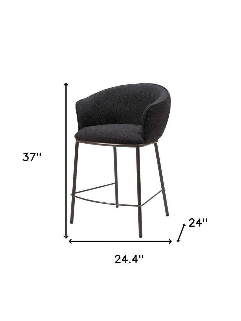 26" Black and Bronze Shearling and Steel Counter Height Bar Chair Homeroots Living Room