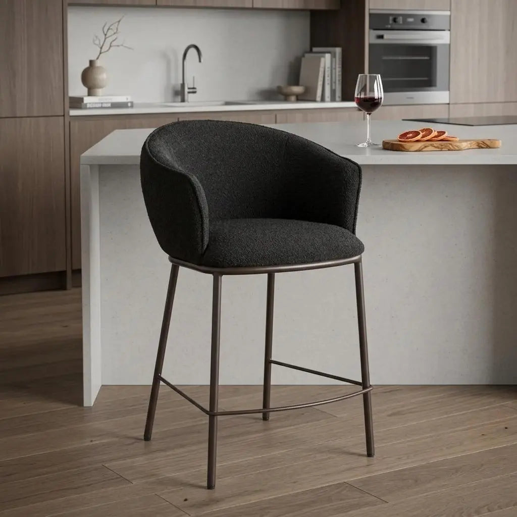 26" Black and Bronze Shearling and Steel Counter Height Bar Chair Homeroots Living Room