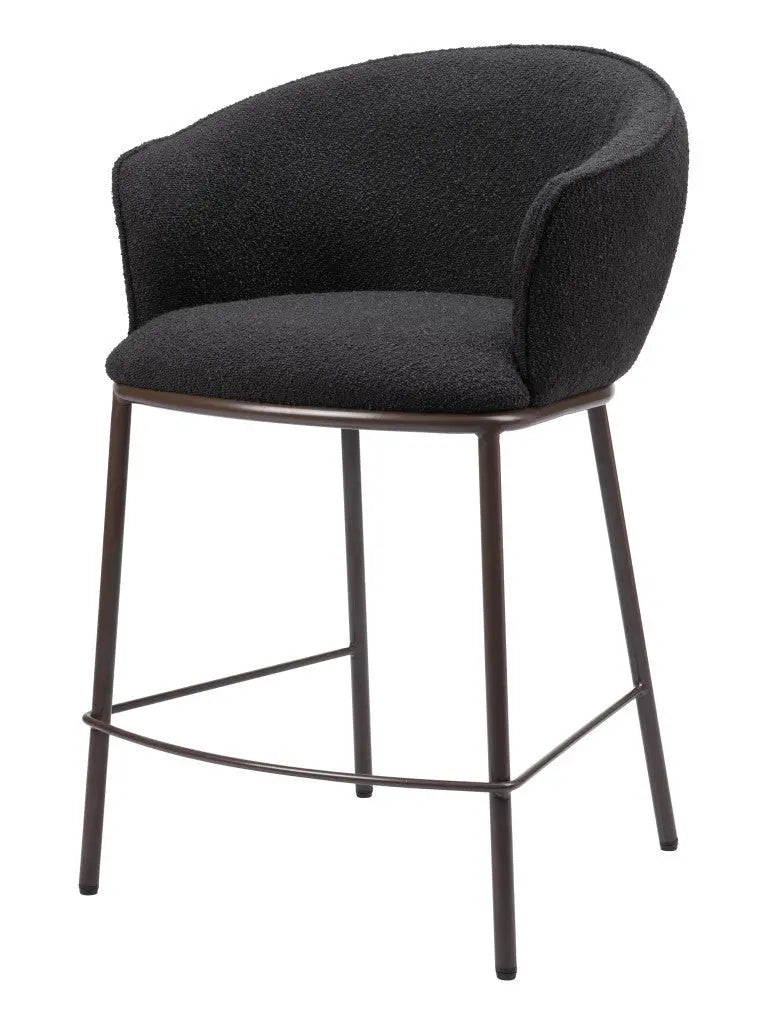 26" Black and Bronze Shearling and Steel Counter Height Bar Chair Homeroots Living Room