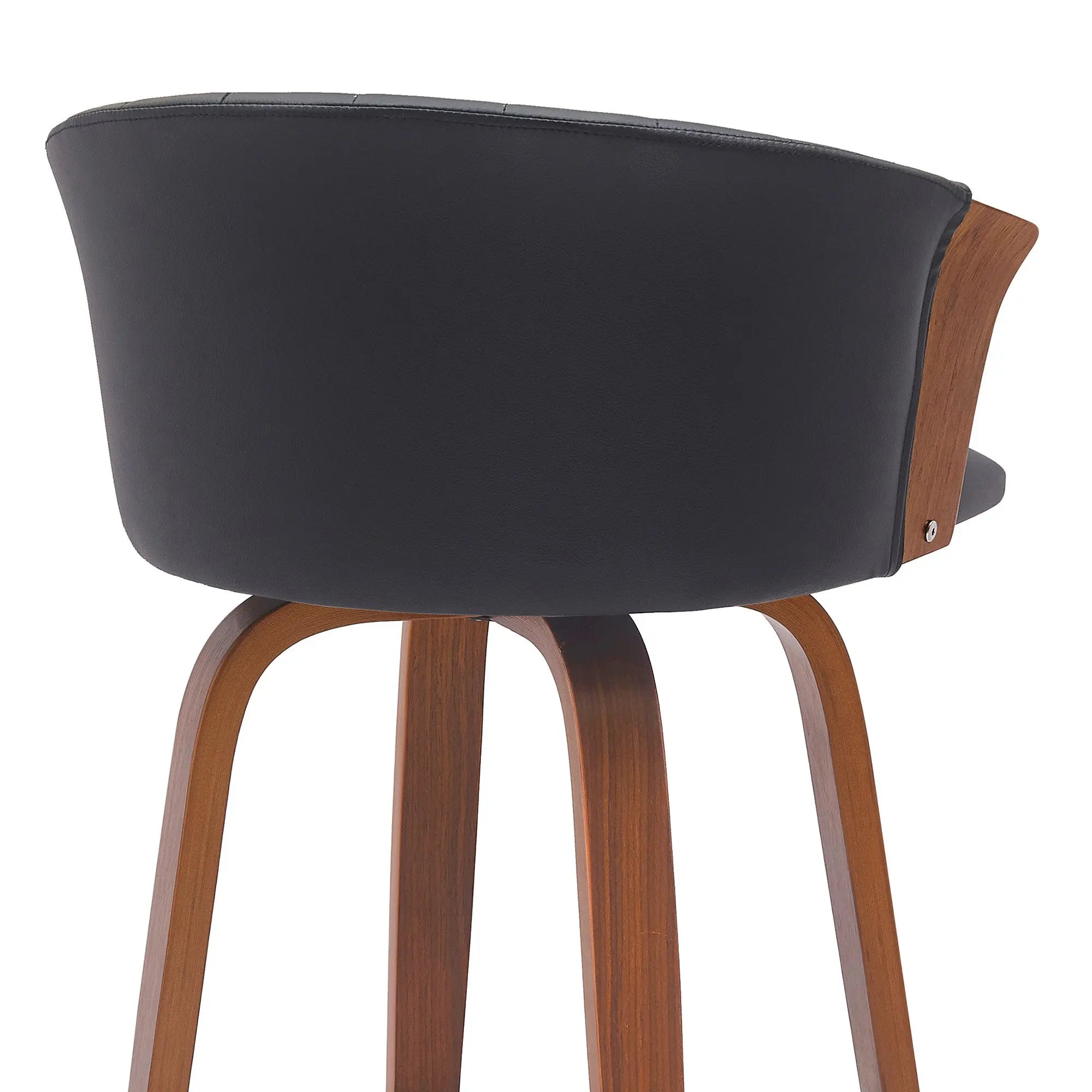26" Black and Wood Brown Faux Leather with Solid Wood Swivel Counter Height Bar Chair Homeroots Living Room