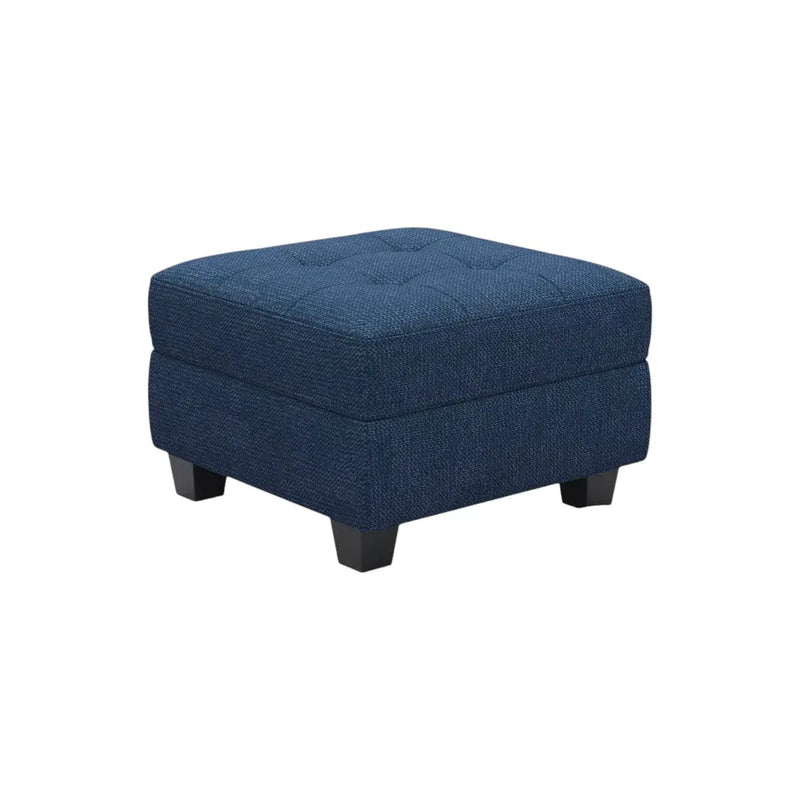 26" Blue and Black Solid Wood and Linen Tufted Storage Ottoman Homeroots Living Room