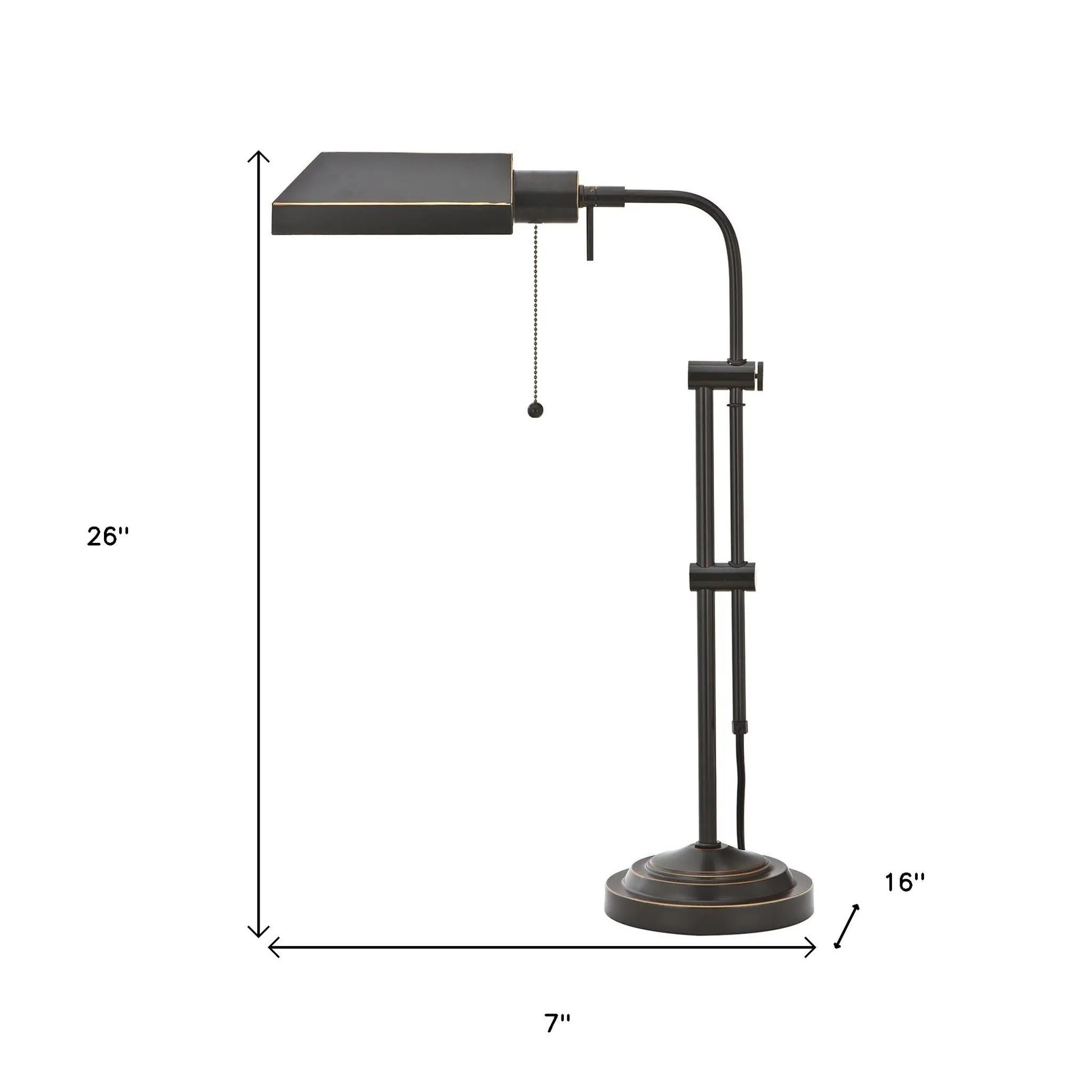 26" Bronze Metal Adjustable Table Lamp With Bronze Rectangular Shade Homeroots Lighting
