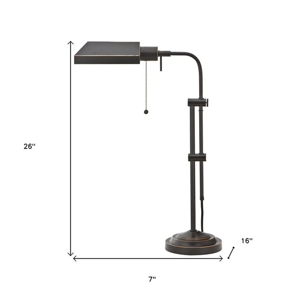 26" Bronze Metal Adjustable Table Lamp With Bronze Rectangular Shade Homeroots Lighting