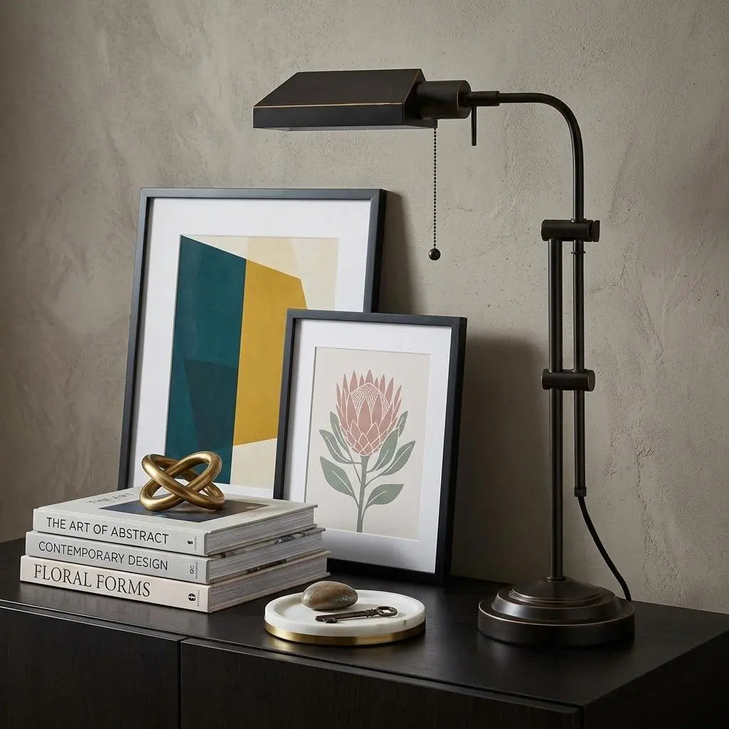 26" Bronze Metal Adjustable Table Lamp With Bronze Rectangular Shade Homeroots Lighting