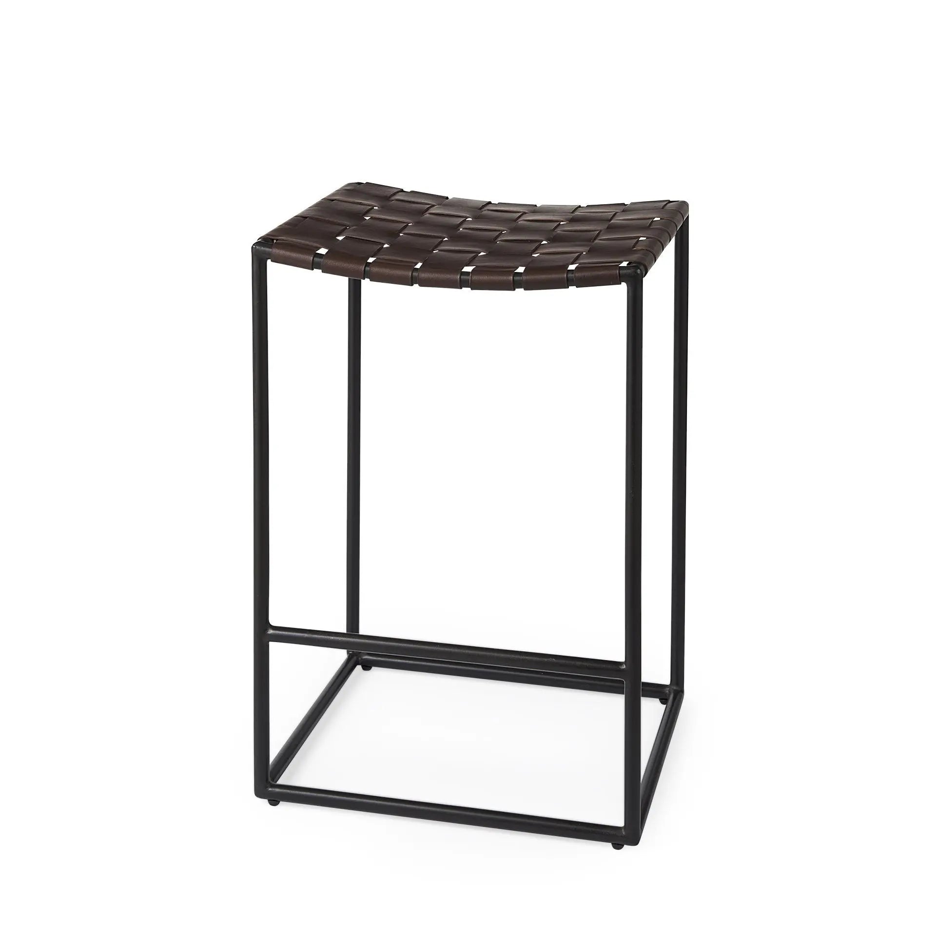 26" Brown And Black Leather And Iron Backless Counter Height Bar Chair Homeroots Living Room