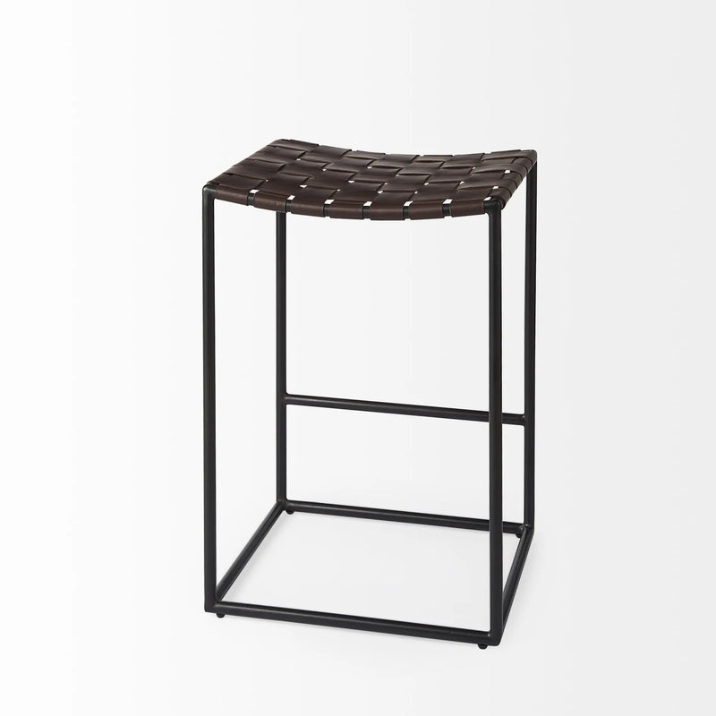 26" Brown And Black Leather And Iron Backless Counter Height Bar Chair Homeroots Living Room