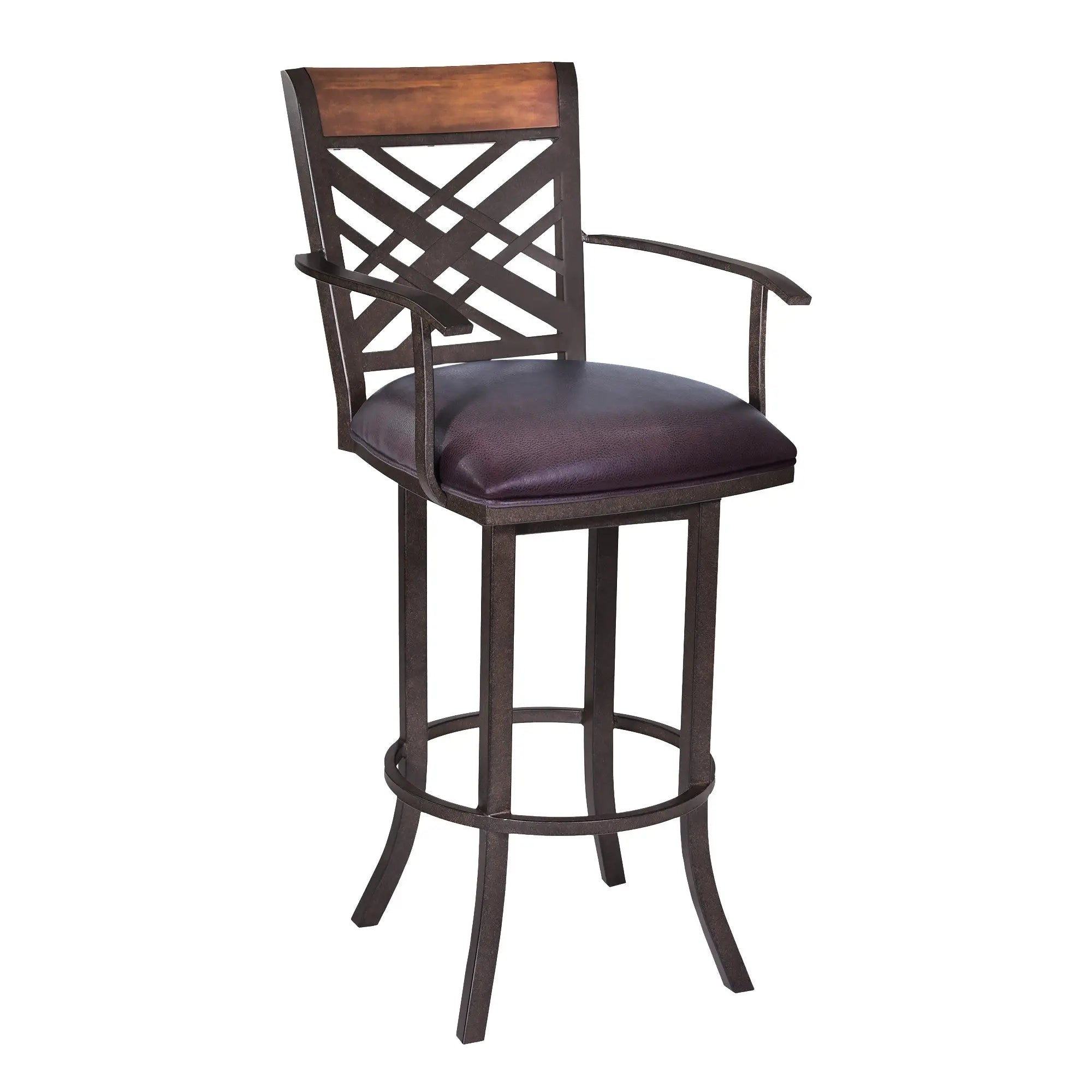26" Brown Faux Leather And Iron Counter Height Bar Chair - GreatEagleInc