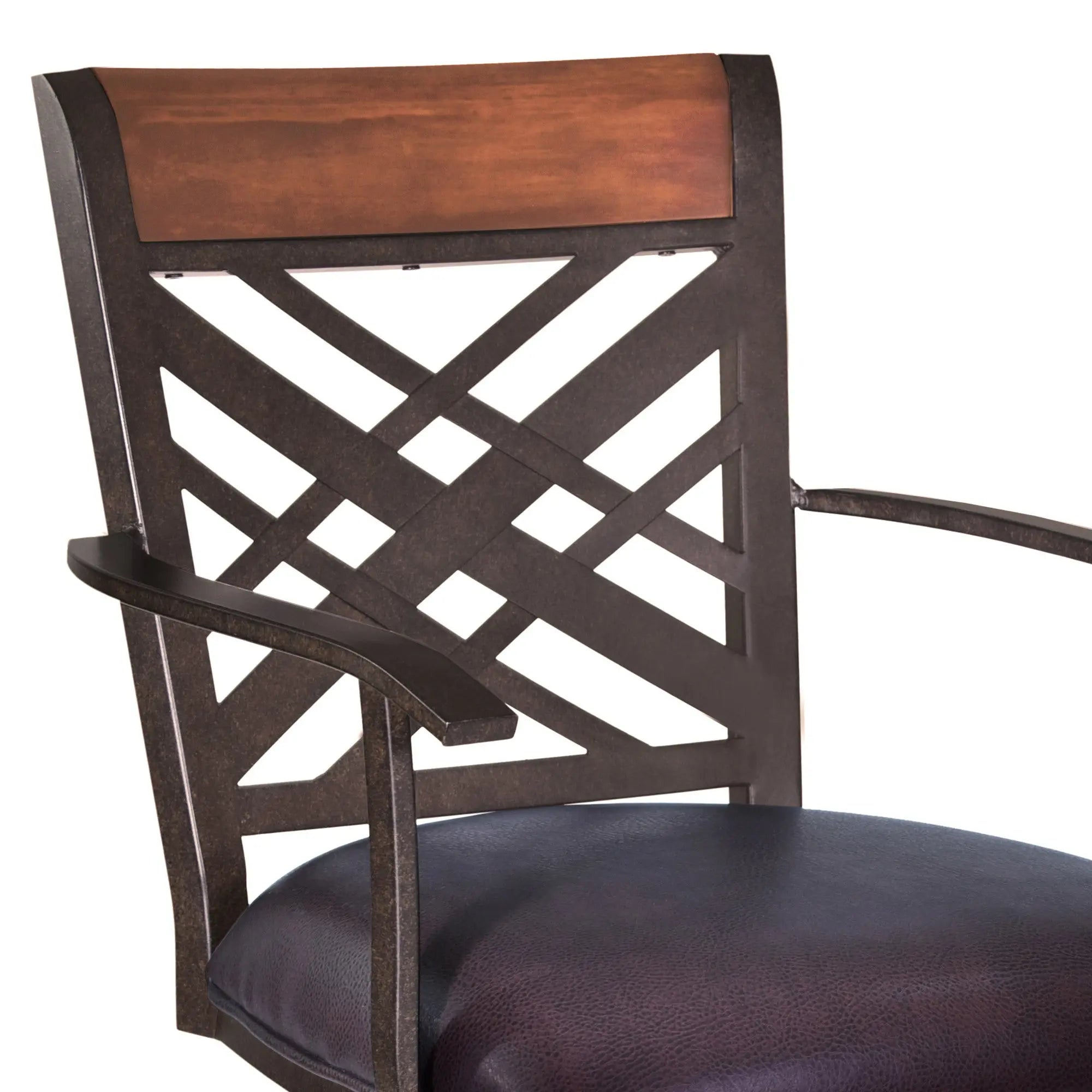 26" Brown Faux Leather And Iron Counter Height Bar Chair - GreatEagleInc