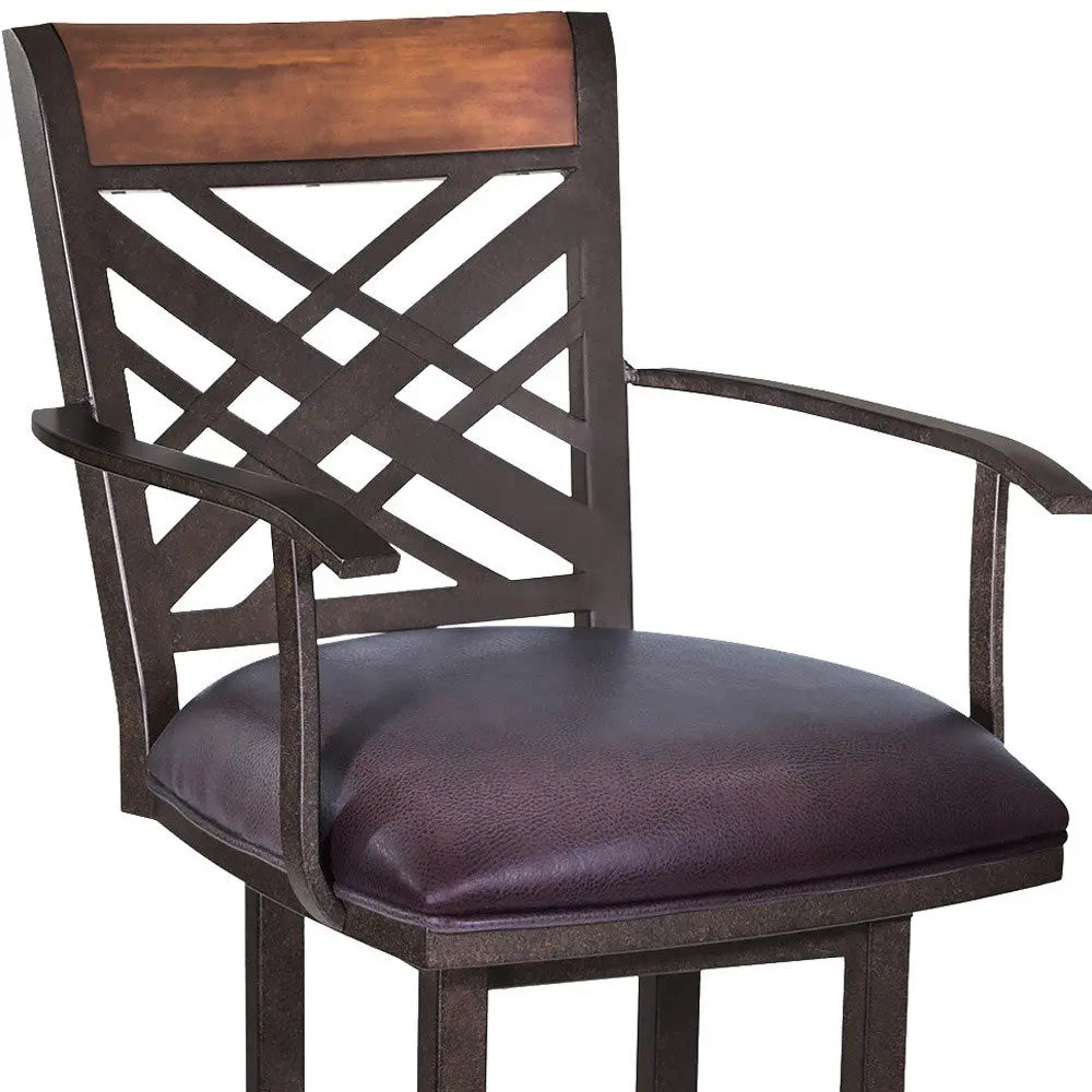 26" Brown Faux Leather And Iron Counter Height Bar Chair - GreatEagleInc