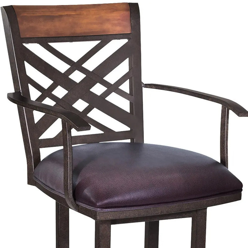26" Brown Faux Leather And Iron Counter Height Bar Chair - GreatEagleInc