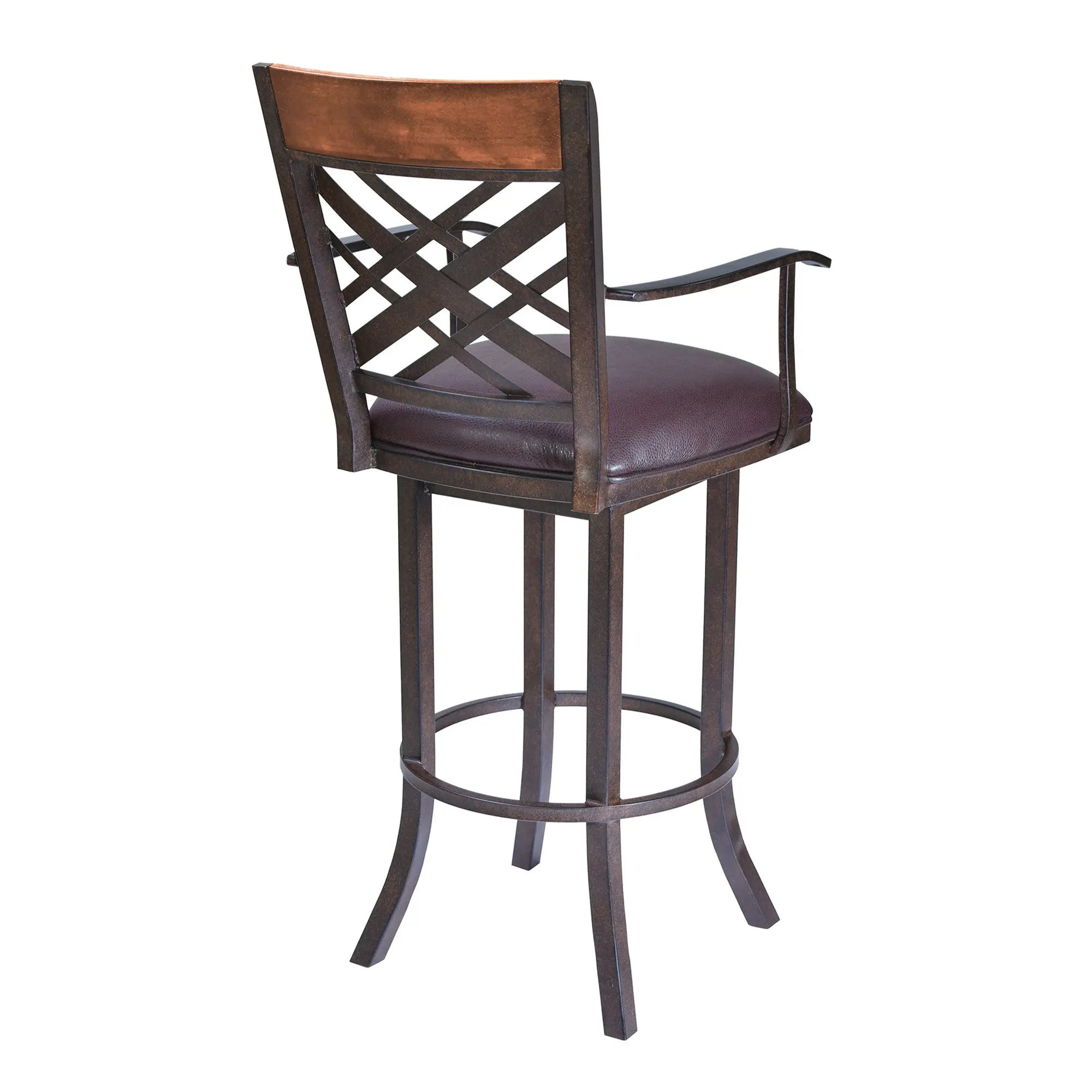 26" Brown Faux Leather And Iron Counter Height Bar Chair - GreatEagleInc