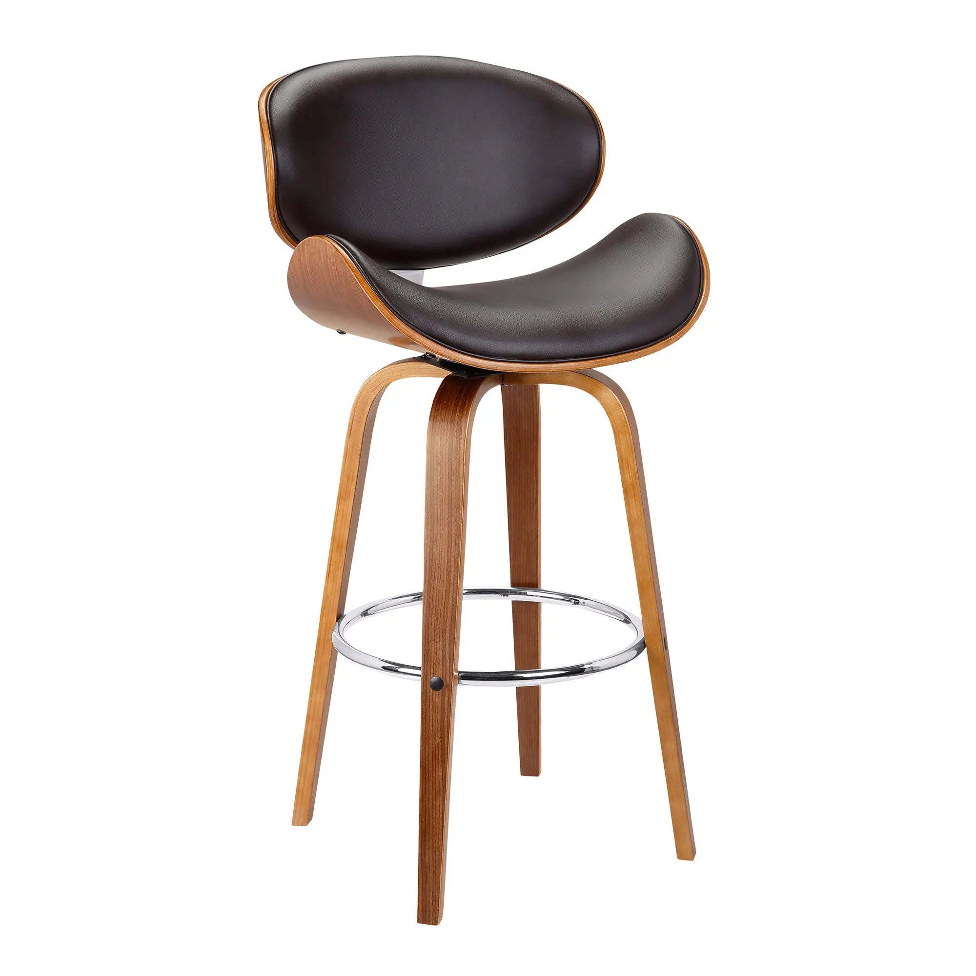 26" Brown Faux Leather And Iron Swivel Low Back Counter Height Bar Chair - GreatEagleInc