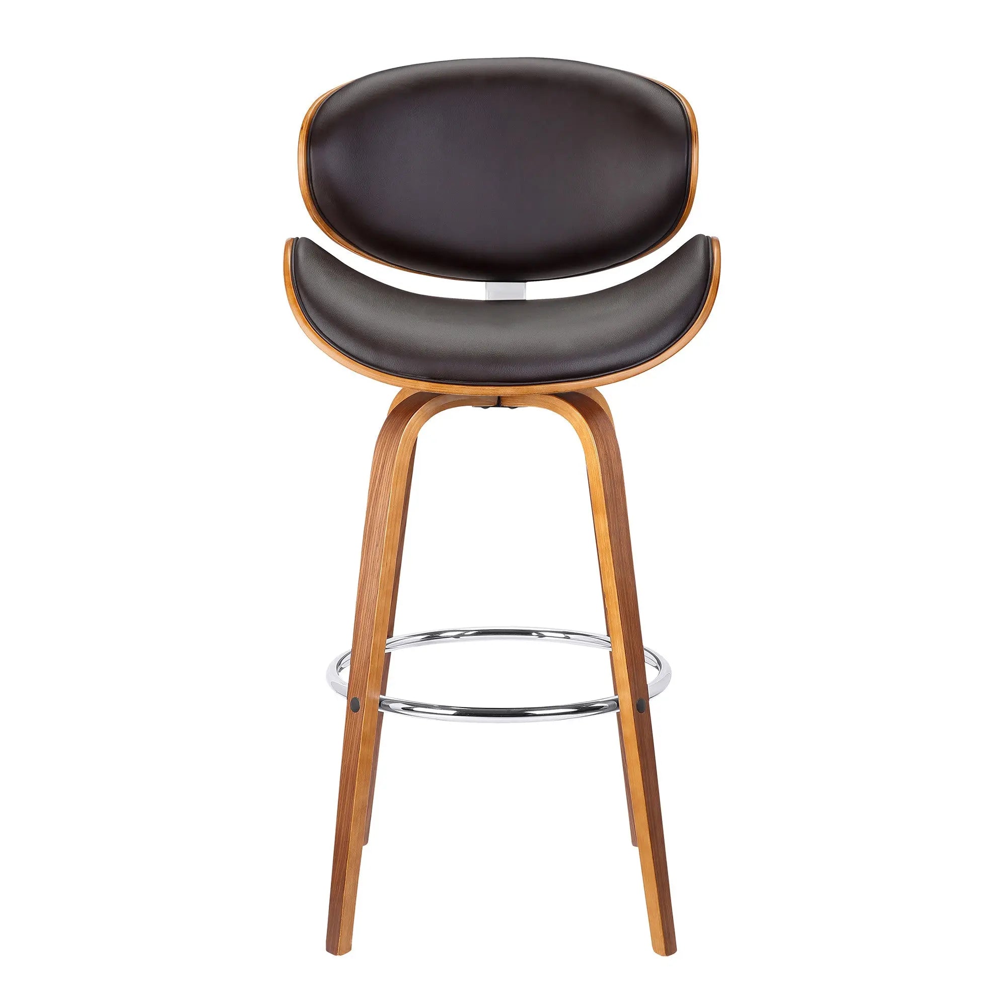26" Brown Faux Leather And Iron Swivel Low Back Counter Height Bar Chair - GreatEagleInc