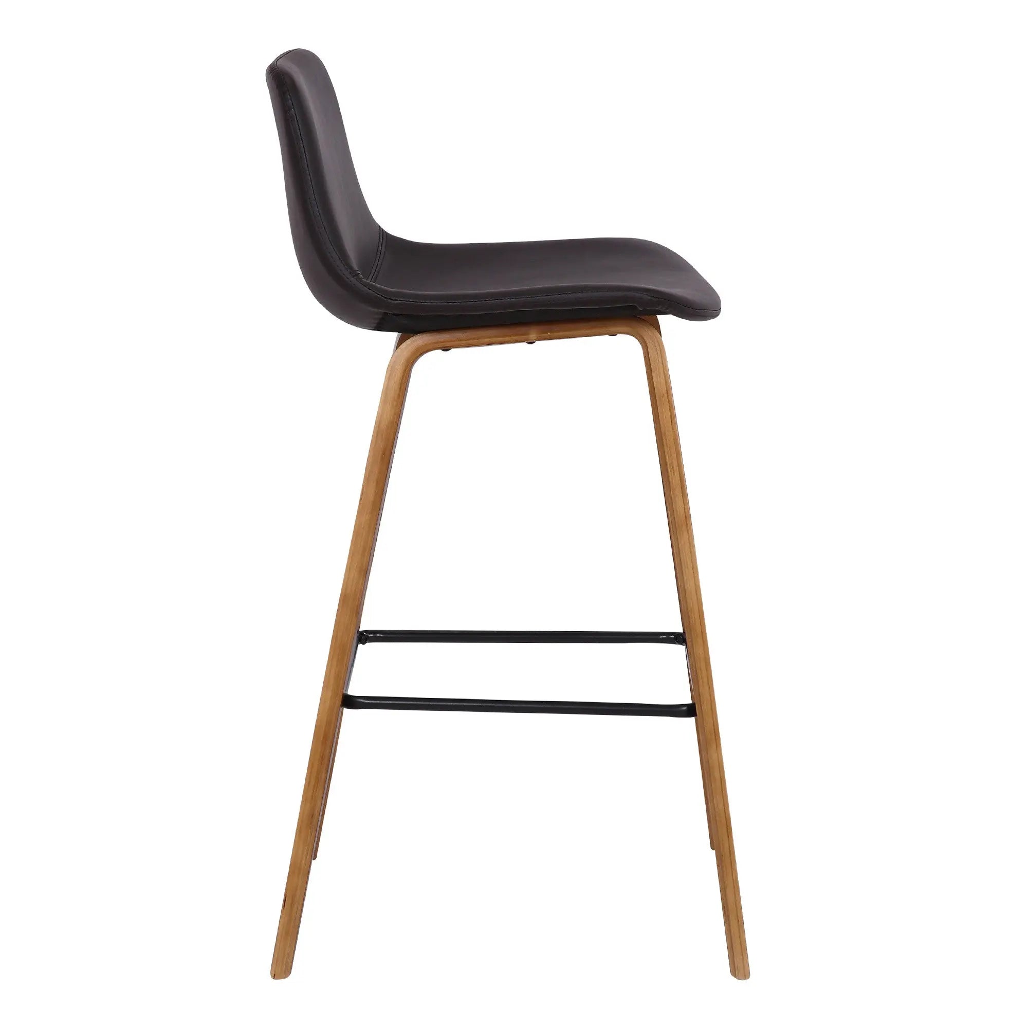 26" Brown Faux Leather And Solid Wood Low Back Counter Height Bar Chair Homeroots Living Room