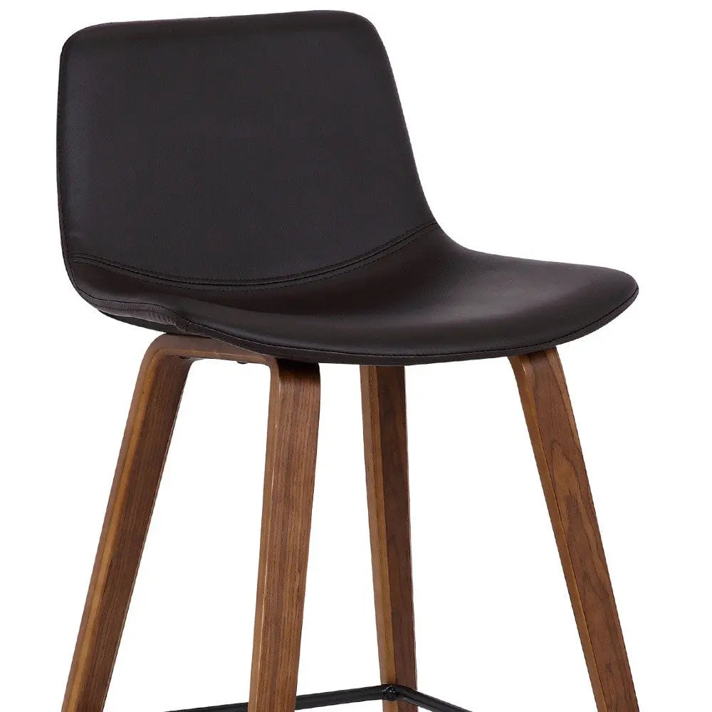 26" Brown Faux Leather And Solid Wood Low Back Counter Height Bar Chair Homeroots Living Room