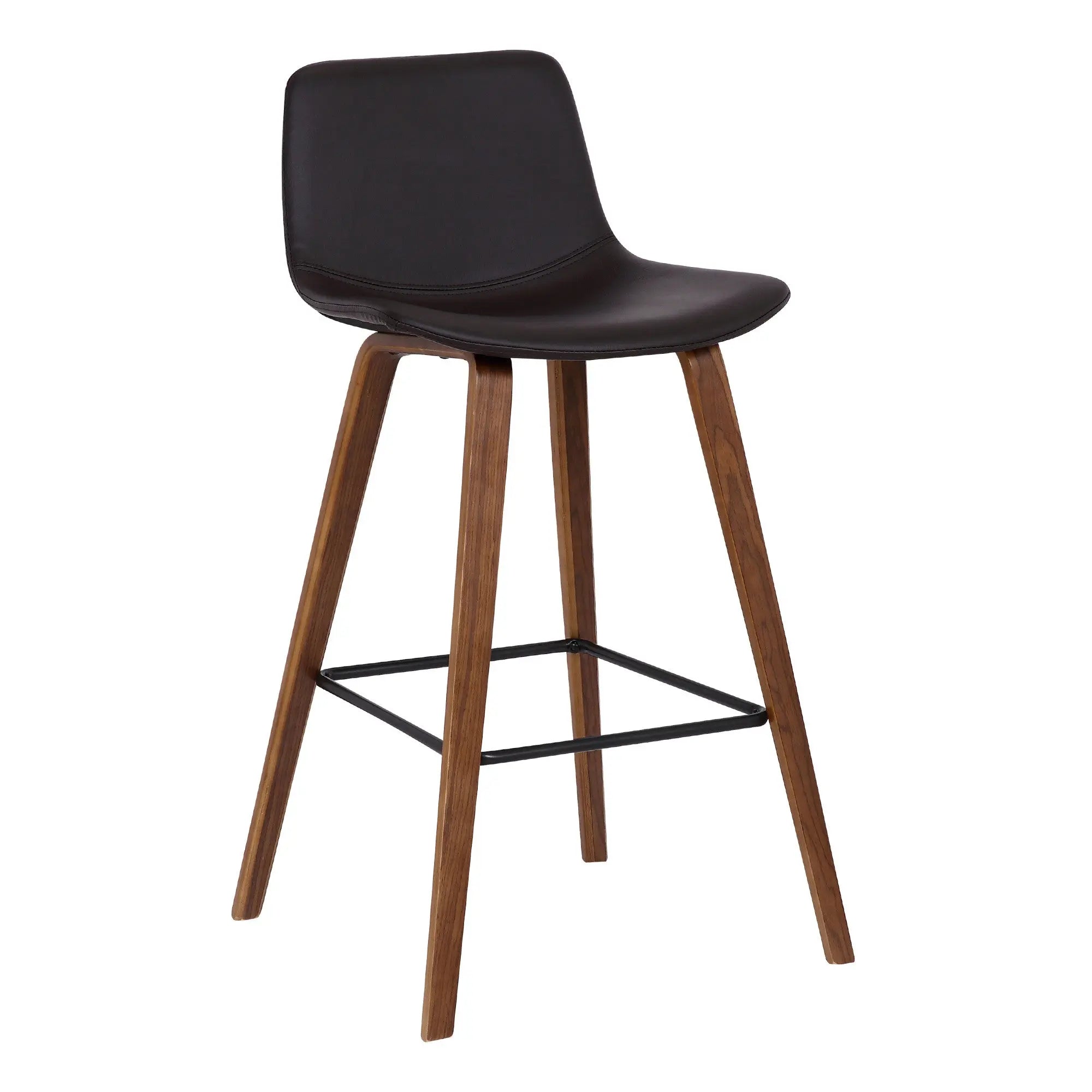 26" Brown Faux Leather And Solid Wood Low Back Counter Height Bar Chair Homeroots Living Room