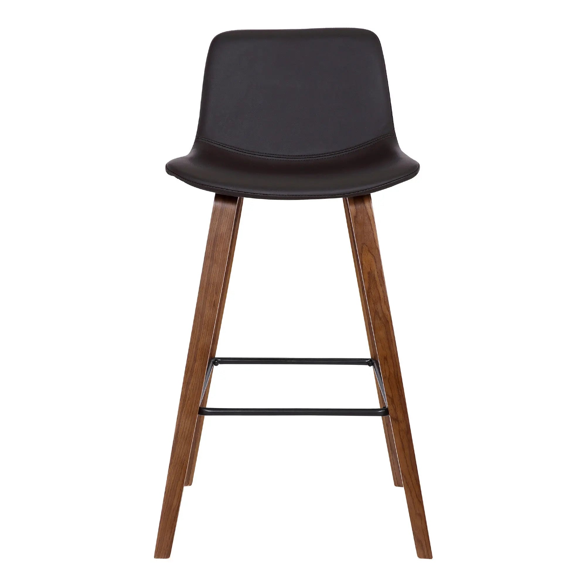 26" Brown Faux Leather And Solid Wood Low Back Counter Height Bar Chair Homeroots Living Room