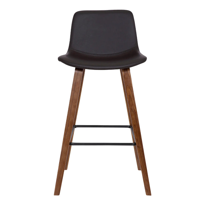 26" Brown Faux Leather And Solid Wood Low Back Counter Height Bar Chair Homeroots Living Room