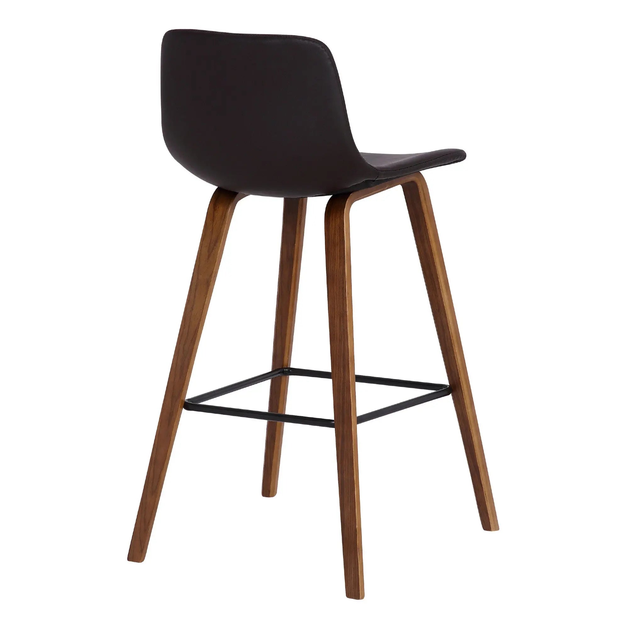 26" Brown Faux Leather And Solid Wood Low Back Counter Height Bar Chair Homeroots Living Room