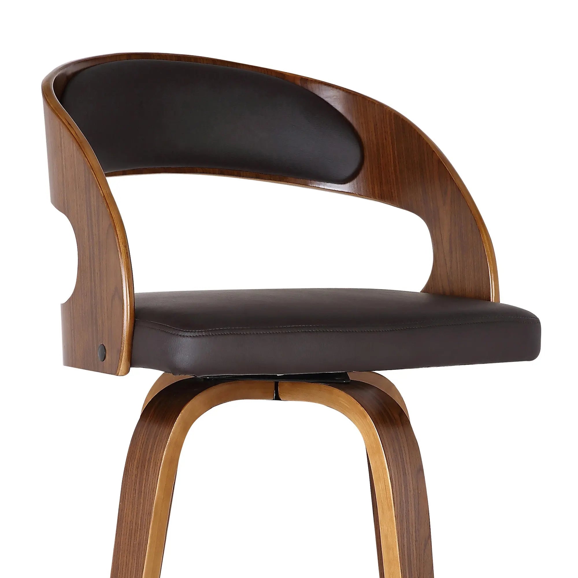 26" Brown Faux Leather And Solid Wood Swivel Low Back Counter Height Bar Chair Homeroots Living Room